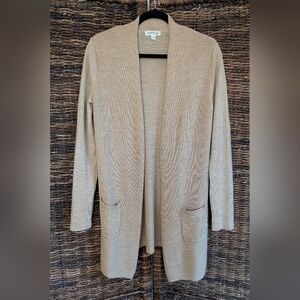 Orvis 100% Merino Wool Open Front Cardigan Sweater Womens Small Longline FLAWED